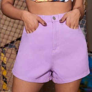 Solid Zipper Fly Denim Shorts